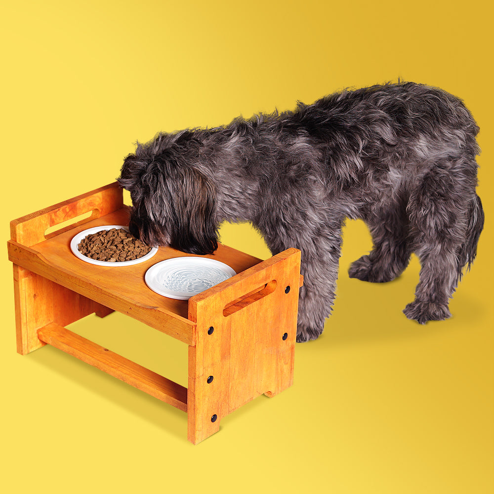 Cat Feeder Bowl Stand Wooden Dog Small Pet Food Set - China Wooden Dog Bowl  price